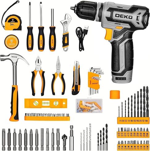 Power Drill Tool Set Kit: DEKOPRO Cordless Drill Tool Box with 12V Battery Electric Drill Driver for Home Hand Repair Power Tools Sets Drills Case in Kuwait