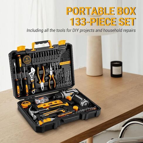 Power Drill Tool Set Kit: DEKOPRO Cordless Drill Tool Box with 12V Battery Electric Drill Driver for Home Hand Repair Power Tools Sets Drills Case in Kuwait