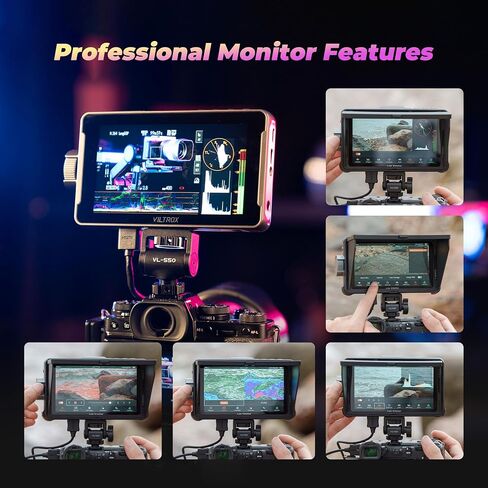 VILTROX New DC-550 PRO II Touchscreen Camera Field Monitor | USB/WiFi Control, Onion Skin Overlay, 4K HDMI In&Out, 1400nits Screen, 3D LUT/Waveform/False Color, Multiple Power Options in Kuwait