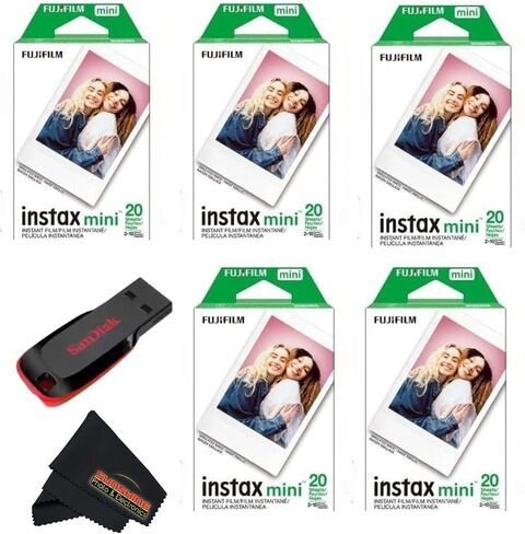 Fujifilm Instax mini Instant Daylight Film (Twin Packs + 32 GB USB Flash Drive) with Sunshine Photo Microfiber Cleaning Cloth... (6 Twin Packs + 32 GB USB Drive) in Kuwait