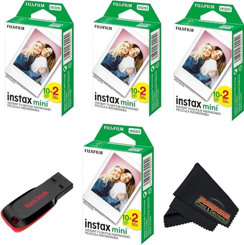 Fujifilm Instax mini Instant Daylight Film (Twin Packs + 32 GB USB Flash Drive) with Sunshine Photo Microfiber Cleaning Cloth... (6 Twin Packs + 32 GB USB Drive) in Kuwait