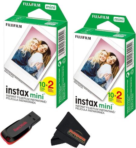 Fujifilm Instax mini Instant Daylight Film (Twin Packs + 32 GB USB Flash Drive) with Sunshine Photo Microfiber Cleaning Cloth... (6 Twin Packs + 32 GB USB Drive) in Kuwait