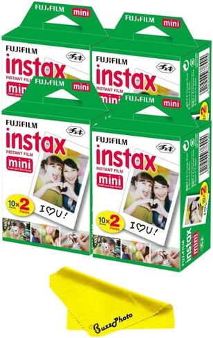 Fujifilm Instax Mini Twin Pack Picture Format Instant Daylight Film for Fujifilm Instax Mini Instant Cameras w/BuzzPhoto Microfiber Cleaning Cloth (4 Twin Packs (80 Sheets)) in Kuwait