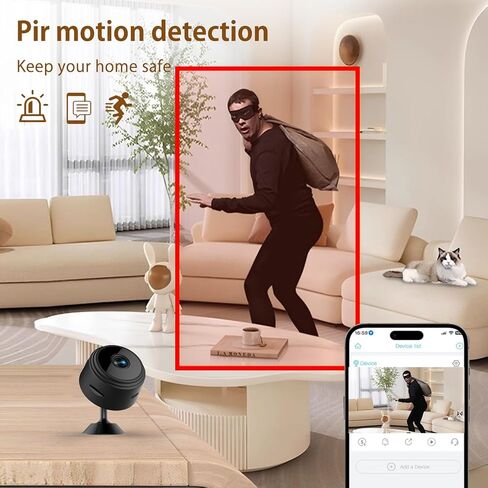 1080P Hidden Camera - Spy Camera WiFi, Mini Nanny Cam with Night Vision, Motion Detection, Small Wireless Home Security Surveillance Cam for Indoor, Pet, Baby, Nanny Monitoring-Black in Kuwait