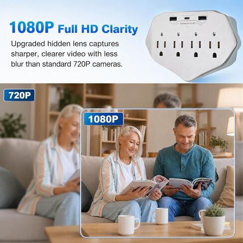 1080P WiFi Indoor Home Security Camera, Multi Outlet Wall Charger | with 4 AC Ports, USB & Type-C, Motion Detection, Loop Recording, Remote View for Home Surveillance in Kuwait