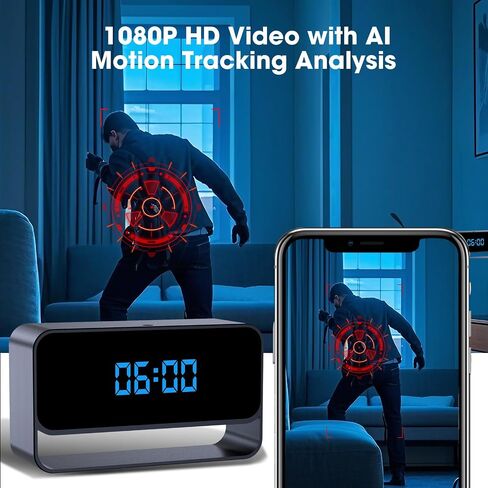 LIBREFLY Full HD 1080P WiFi Hidden Camera Clock – Wireless Spy Camera – Mini Nanny Cam for Home Security - Night Vision in Kuwait