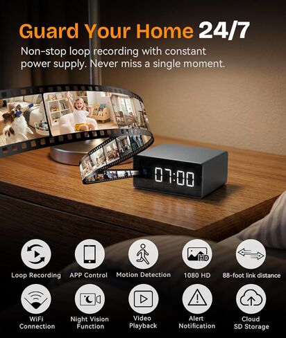 4K Wireless WiFi Security Camera, Indoor Camera with Clock with App Control, Nanny Cam for Home, AI Motion Detection, Loop Recording, Night Vision, Local & Cloud Storage in Kuwait