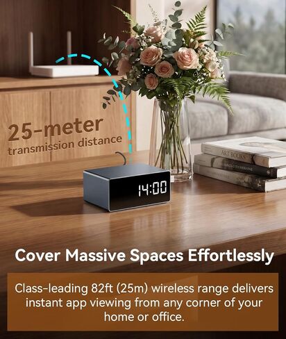 4K Wireless WiFi Security Camera, Indoor Camera with Clock with App Control, Nanny Cam for Home, AI Motion Detection, Loop Recording, Night Vision, Local & Cloud Storage in Kuwait