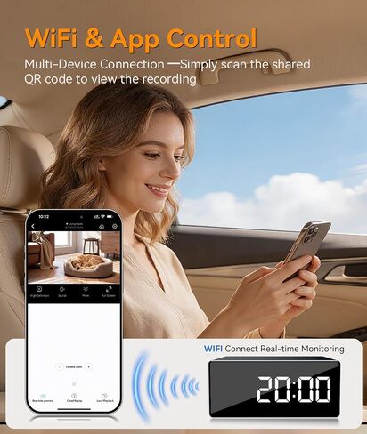 4K Wireless WiFi Security Camera, Indoor Camera with Clock with App Control, Nanny Cam for Home, AI Motion Detection, Loop Recording, Night Vision, Local & Cloud Storage in Kuwait