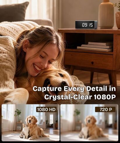 4K Wireless WiFi Security Camera, Indoor Camera with Clock with App Control, Nanny Cam for Home, AI Motion Detection, Loop Recording, Night Vision, Local & Cloud Storage in Kuwait