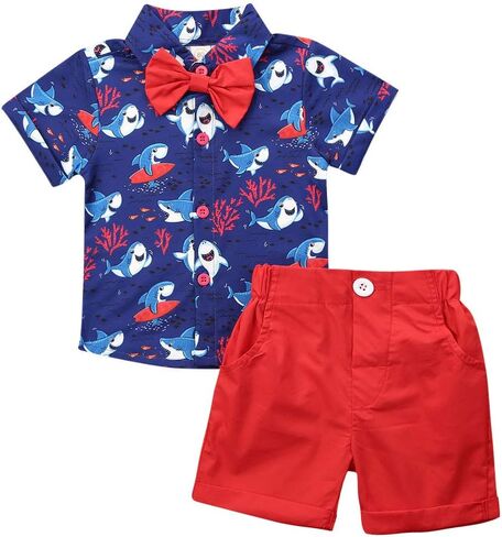 2Pcs Baby Boys Summer Clothing Sets Cute Print Button Down Shirt+Shorts Outfits Toddler Clothes in Kuwait