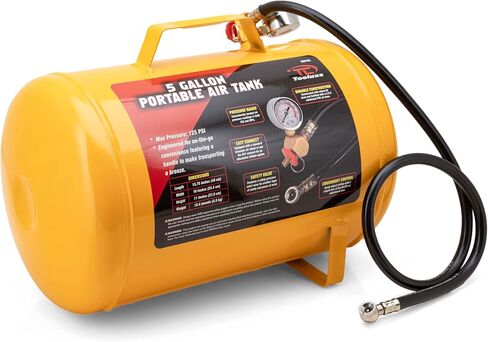 TOOLUXE 30010L 5 Gallon Air Tank, Portable Air Tank, 125 PSI Maximum Pressure, Horizontal Air Compressor Tank, 1/4" NPT 40 Inch Industrial Hose & Chuck, 140 PSI Safety Valve in Kuwait