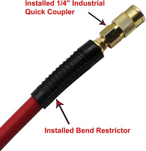 YOTOO Heavy Rubber Short Air Hose 3/8-Inch by 3-Feet, 300 PSI Lead in Air Compressor Hose, Kink Resistant, All-Weather Flexibility with 1/4-Inch Brass Male Fittings, Bend Restrictors, Red in Kuwait
