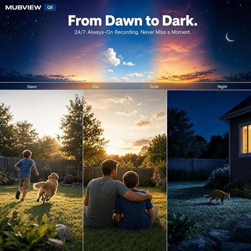 MUBVIEW 24/7 Continuous Recording Wireless Outdoor Security Camera | No Monthly Fee, 2.4G WiFi, 8X Zoom, 4MP 10W Solar Powered, 360° PTZ, Auto Tracking, SD Included, Charges Even Below 32°F in Saudi Arabia
