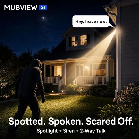 MUBVIEW 24/7 Continuous Recording Wireless Outdoor Security Camera | No Monthly Fee, 2.4G WiFi, 8X Zoom, 4MP 10W Solar Powered, 360° PTZ, Auto Tracking, SD Included, Charges Even Below 32°F in Saudi Arabia