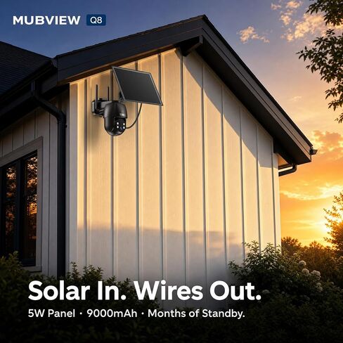 MUBVIEW 24/7 Continuous Recording Wireless Outdoor Security Camera | No Monthly Fee, 2.4G WiFi, 8X Zoom, 4MP 10W Solar Powered, 360° PTZ, Auto Tracking, SD Included, Charges Even Below 32°F in Saudi Arabia