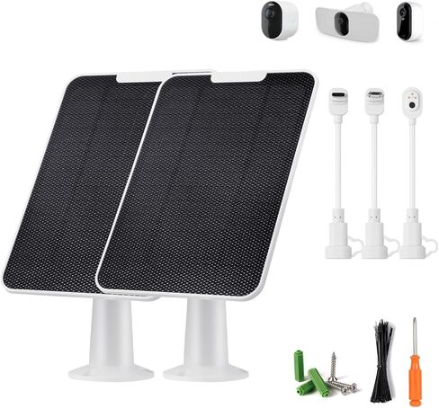 Solar Panel Charger Compatible with Arlo Pro 5S/Pro 4/Pro 3/Pro 3 Floodlight/Ultra/Ultra 2 Camera, 6V 4.5W Solar Panels Charging IP65 Weatherproof w/ 9.8ft Charging Cable Adjustable Wall Mount, 2 Pack in Kuwait