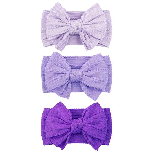 LemonSpace Handmade Soft Baby Girl Headband Bows for Newborn Purple Mix3Pcs | Nylon Baby Stretchy Hair Bands Hair Accessories with Bows for Newborn Baby Girls Infant Toddlers Kids(Violet Purple Mix) in Kuwait
