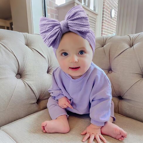 LemonSpace Handmade Soft Baby Girl Headband Bows for Newborn Purple Mix3Pcs | Nylon Baby Stretchy Hair Bands Hair Accessories with Bows for Newborn Baby Girls Infant Toddlers Kids(Violet Purple Mix) in Kuwait
