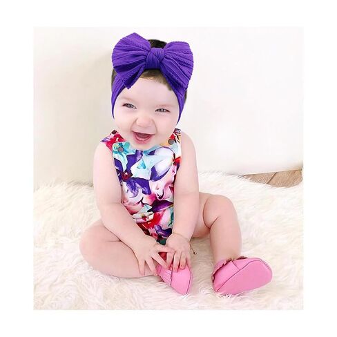 LemonSpace Handmade Soft Baby Girl Headband Bows for Newborn Purple Mix3Pcs | Nylon Baby Stretchy Hair Bands Hair Accessories with Bows for Newborn Baby Girls Infant Toddlers Kids(Violet Purple Mix) in Kuwait