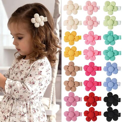 24Pcs Toddler Flower Hair Clips for Girls 1.5inch Baby Cute Floral Hairpins | 12 colors beautiful flower pattern clips full lined wrapped clips Non Slip Little Girls Hair Accessories for Thin Thick Hair in Kuwait