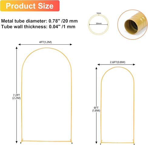 Toodour Arch Backdrop Stand 7.2FT, 6FT Set of 2 Gold Metal Wedding Balloon Arch Stand for Birthday Anniversary Graduation Ceremony Opening Ceremonies Christmas New Year Garden Decorations in Kuwait