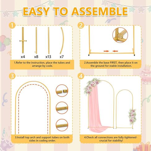 Toodour Arch Backdrop Stand 7.2FT, 6FT Set of 2 Gold Metal Wedding Balloon Arch Stand for Birthday Anniversary Graduation Ceremony Opening Ceremonies Christmas New Year Garden Decorations in Kuwait