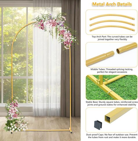 Toodour Arch Backdrop Stand 7.2FT, 6FT Set of 2 Gold Metal Wedding Balloon Arch Stand for Birthday Anniversary Graduation Ceremony Opening Ceremonies Christmas New Year Garden Decorations in Kuwait