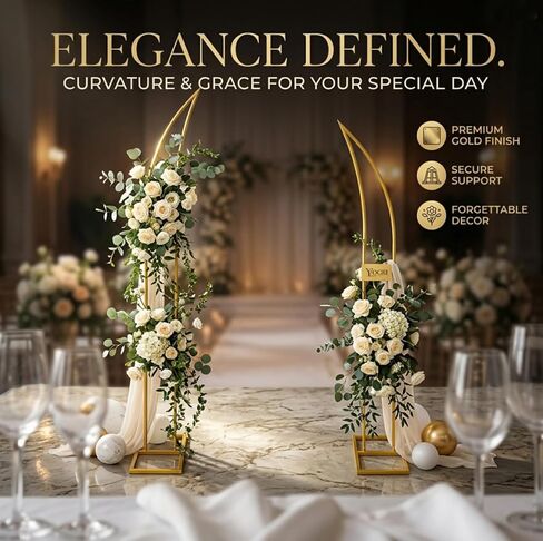 Gold Curved Wedding Arch Backdrop Stand,Half Moon Arch Balloon Stand for Wedding Party Baby Shower Birthday Ceremony Christmas Decoration in Saudi Arabia