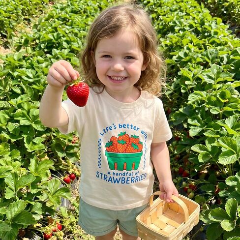 Toddler Girls Boys Tee Strawberry Print T-Shirt Kids Short Sleeve Fruit Vegetable Shirt Cute Summer Top Clothes (Ivory, 4-5 Years) in Kuwait