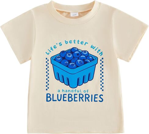 Toddler Girls Boys Tee Strawberry Print T-Shirt Kids Short Sleeve Fruit Vegetable Shirt Cute Summer Top Clothes (White, 4-5 Years) in Kuwait