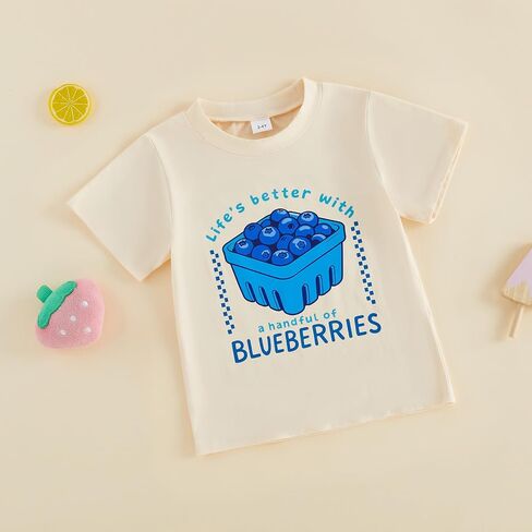 Toddler Girls Boys Tee Strawberry Print T-Shirt Kids Short Sleeve Fruit Vegetable Shirt Cute Summer Top Clothes (White, 4-5 Years) in Kuwait