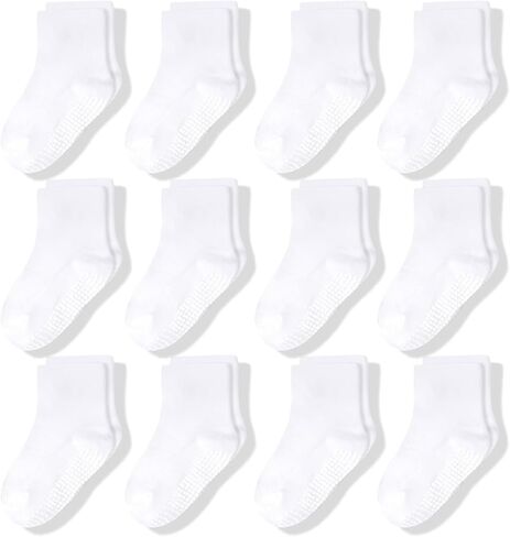 CozyWay Baby & Toddler Socks With Grippers Non Slip Crew Grip Socks for Girls and Boys Soft Comfy Cotton - 12 Pack in Kuwait