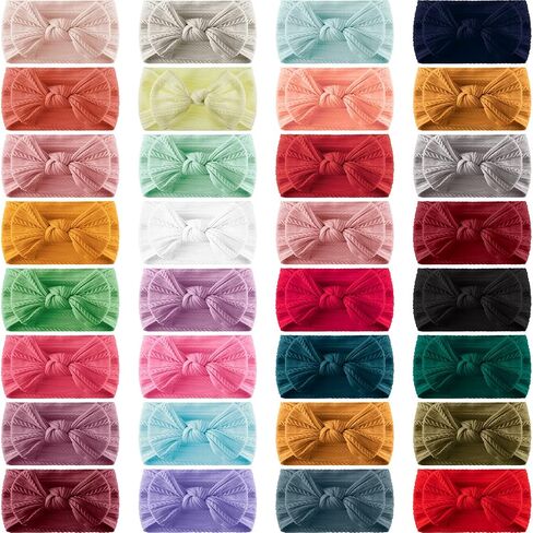 Janinka 32 Pcs Baby Nylon Headbands Hairbands with Bows Elastics Handmade Hair Accessories Stretchy Headband Jacquard Design for Newborn Infant Baby Toddlers Kids(Classic) in Kuwait