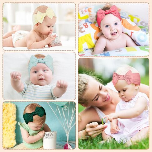 Janinka 32 Pcs Baby Nylon Headbands Hairbands with Bows Elastics Handmade Hair Accessories Stretchy Headband Jacquard Design for Newborn Infant Baby Toddlers Kids(Classic) in Kuwait