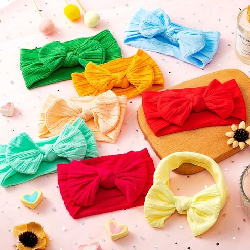 Janinka 32 Pcs Baby Nylon Headbands Hairbands with Bows Elastics Handmade Hair Accessories Stretchy Headband Jacquard Design for Newborn Infant Baby Toddlers Kids(Classic) in Kuwait