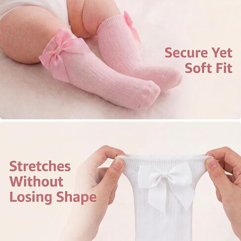 6 Pairs Preemie Knee High Socks with Bows Newborn 0-3 Months | soft cotton long tube socks available in beautiful multi-color packs premature baby socks baby girl long socks in Kuwait