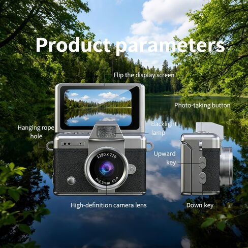 Mini Digital Camera Keychain with 1.47 in LCD Screen 1080P, 2026 New Mini Retro Camera, Retro Ccd Digital Camera with Lanyard, Built-in Flash, Include 64gb Tf Card for Travel Party (Yellow) in Kuwait