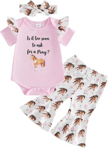 Western Newborn Baby Girl Summer Clothes Infant Cowgirl 3Pcs Outfit Set | Baby Girl Clothes 0 3 6 9 12 18 Months, New to the Herd, Short Sleeve Romper + Jogger Pants, with Headband,Cowgirl Outfit in Kuwait