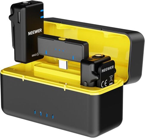 NEEWER Wireless Lavalier Microphone System for iPhone, Mini Clip on Lapel Mic Set with 2 USB C Transmitters/4 Receivers/OTG Adapter Compatible with iPhone Android Phone Computer Tablet, White, KM20 in Kuwait