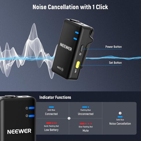 NEEWER Wireless Lavalier Microphone System for iPhone, Mini Clip on Lapel Mic Set with 2 USB C Transmitters/4 Receivers/OTG Adapter Compatible with iPhone Android Phone Computer Tablet, White, KM20 in Kuwait