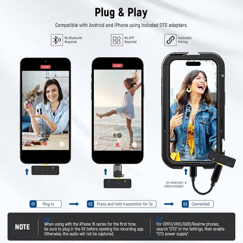 NEEWER Wireless Lavalier Microphone System for iPhone, Mini Clip on Lapel Mic Set with 2 USB C Transmitters/4 Receivers/OTG Adapter Compatible with iPhone Android Phone Computer Tablet, White, KM20 in Kuwait