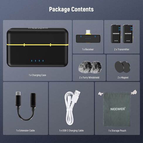 NEEWER Wireless Lavalier Microphone System for iPhone, Mini Clip on Lapel Mic Set with 2 USB C Transmitters/4 Receivers/OTG Adapter Compatible with iPhone Android Phone Computer Tablet, White, KM20 in Kuwait