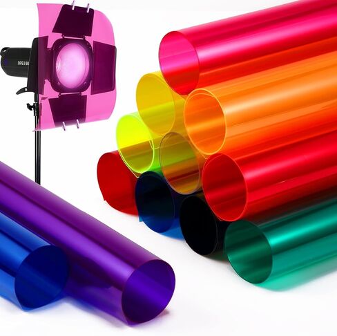 Barydat 12 Pcs Colored Gel Light Filter Transparent Color Film Overlays Correction Lighting Filters for Christmas Landscape LED Light Reading Photo Studio Headlight Film (Colorful,16 x 20) in Saudi Arabia