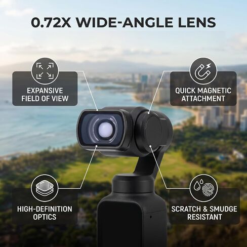 0.72X Wide Angle Lens for Pockets 4, Magnetic Optical Glass Camera Attachment with HD Coating for Vlogging Travel Landscape Portrait Photography in Kuwait