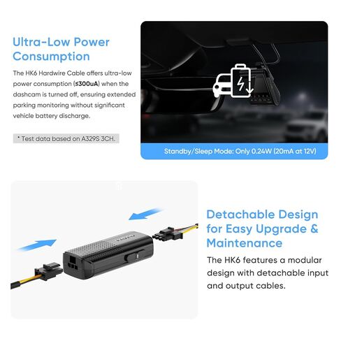 【HK6+8PCS Fuse】 VIOFO Type-C HK6 Acc Hardwire Cable for A329S Series / A119M Pro, Support Hybrid Parking Mode, Automatic Voltage Display, Low Power Consumption in Kuwait