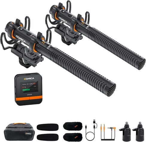 COMICA VM40 Wireless Shotgun Microphone with 48kHz/32-bit Float Recording | Wired & Wireless Modes, 32GB File Storage, 32H Working, 656ft Range, for Canon, Nikon, Sony, Phone, Filming, Video Recording in Kuwait
