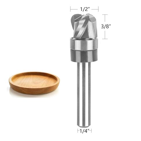 SpeTool Bowl and Tray Router Bit 1/4" Shank, 1/2" Dia 1/4" Radius 3/8" Height, 3-Flute Solid Carbide Pattern Flush Trim Router Bit, Round Nose for Wood Dish Bowl Carving in Kuwait