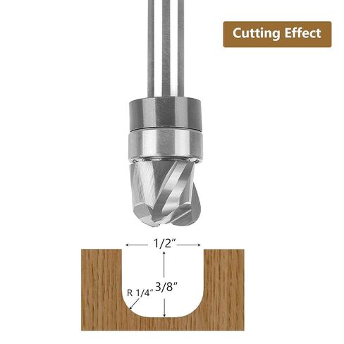 SpeTool Bowl and Tray Router Bit 1/4" Shank, 1/2" Dia 1/4" Radius 3/8" Height, 3-Flute Solid Carbide Pattern Flush Trim Router Bit, Round Nose for Wood Dish Bowl Carving in Kuwait
