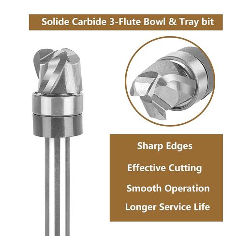 SpeTool Bowl and Tray Router Bit 1/4" Shank, 1/2" Dia 1/4" Radius 3/8" Height, 3-Flute Solid Carbide Pattern Flush Trim Router Bit, Round Nose for Wood Dish Bowl Carving in Kuwait